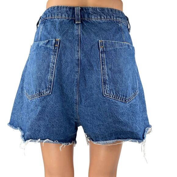 Zara Women's Blue High Waisted Cut-Off Skort Skirt Denim Jean Shorts Size XL - Picture 3 of 5